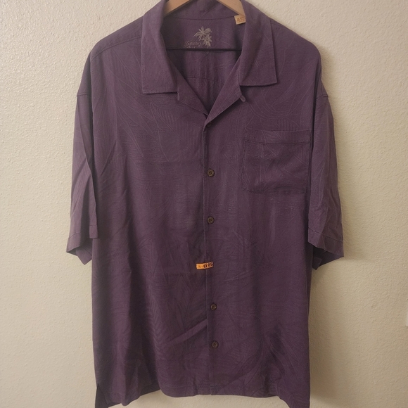 Tommy Bahama Floral Hawaiian 100% Silk Plum Purple Shirt Mens XLX - Picture 1 of 10